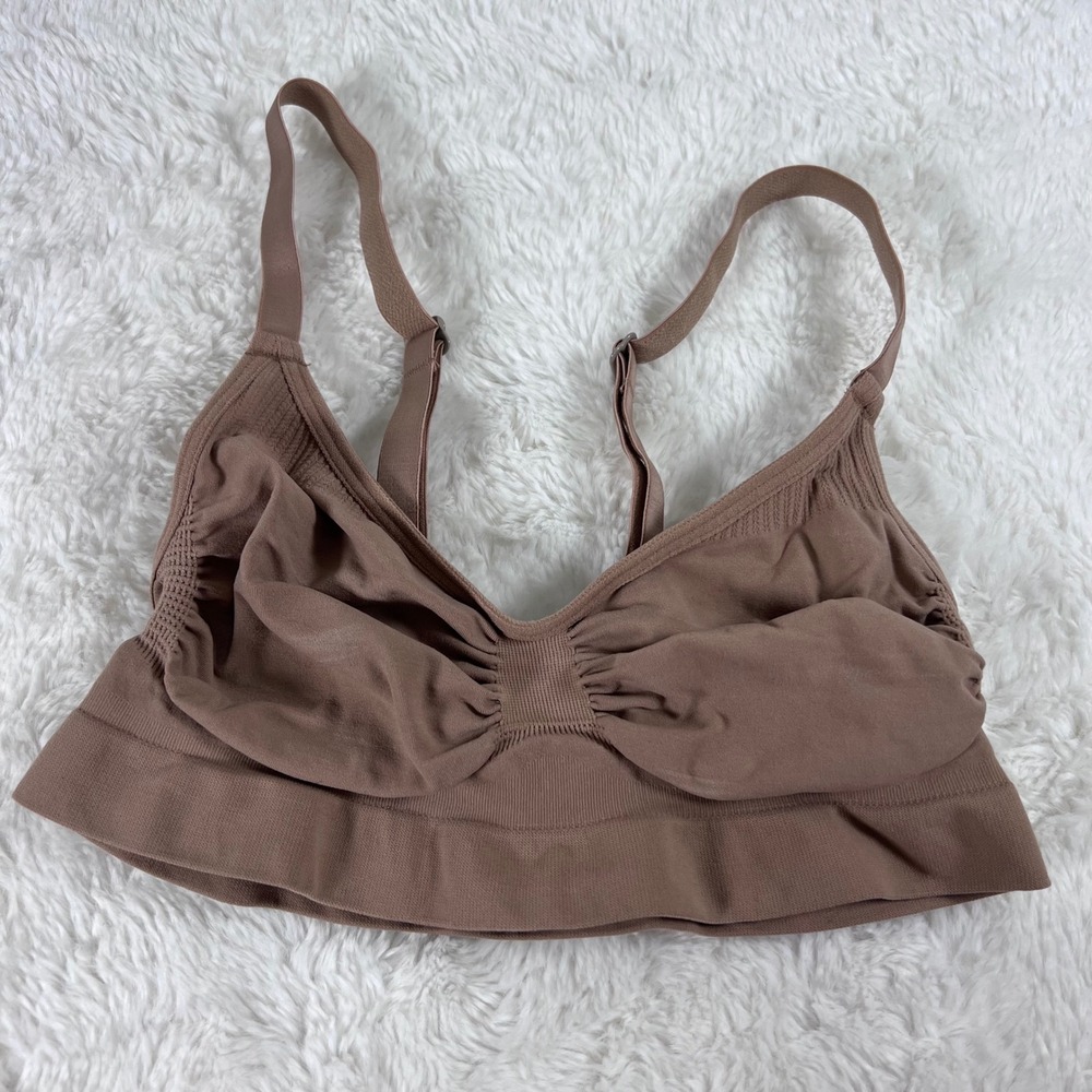 SKIMS Women Sculpting Bralette Clay Brown Seamless Ruched V-Neck Size Small NWOT